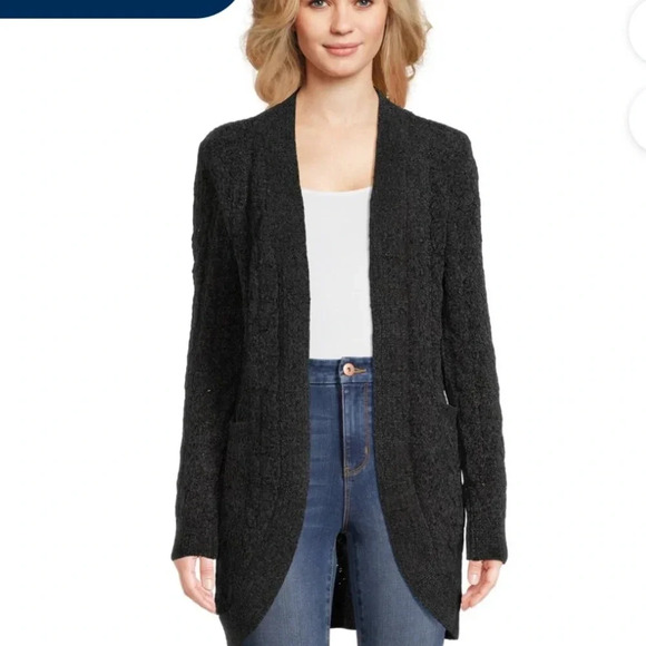 Chenille Cocoon Cardigan Sweater, Midweight,charcoal grey open front size M - Picture 1 of 16